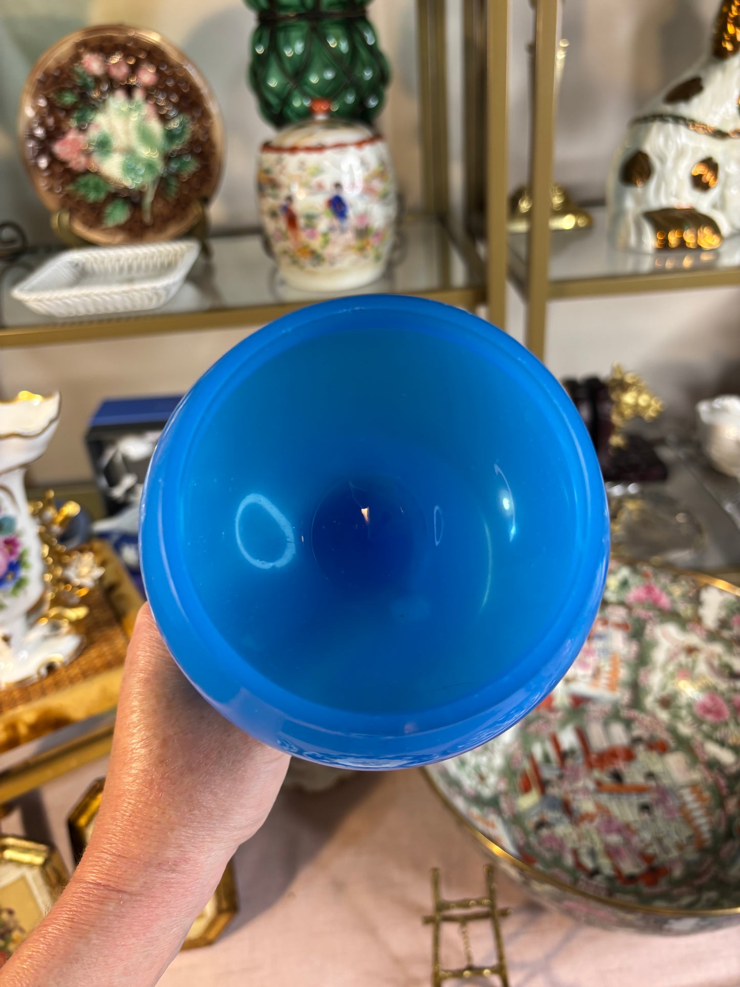 Beautiful opaline glass pedestal with gold! As is!
