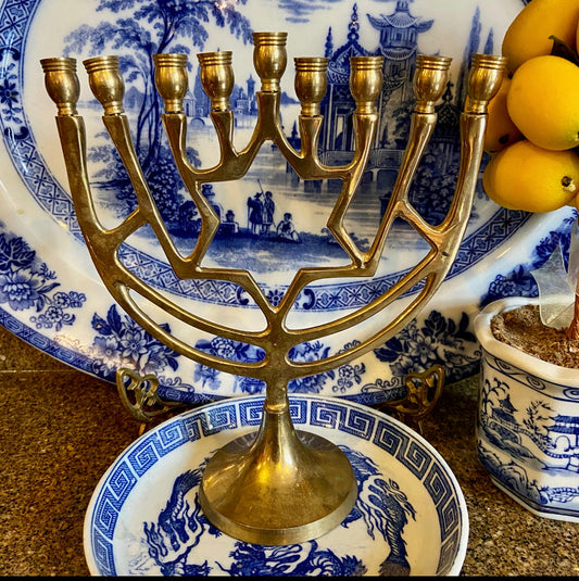 Vintage brass menorah for Hanukkah.