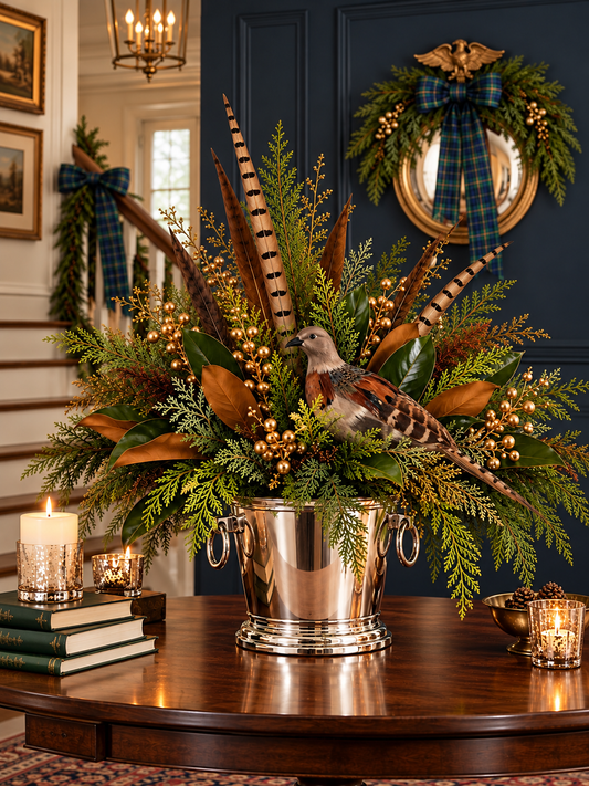 Silver 16” Champagne Bucket Centerpiece | Polished Metal Wine Chiller W/ Ring Handles