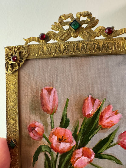 Pink tulips in antique jewel frame
