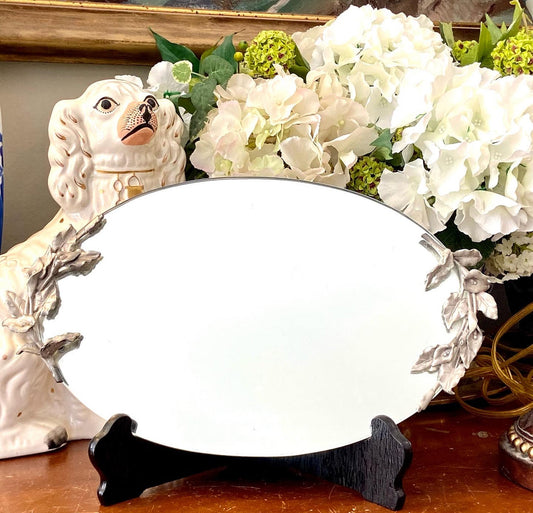 Gorgeous vintage floral details oval mirrored tray