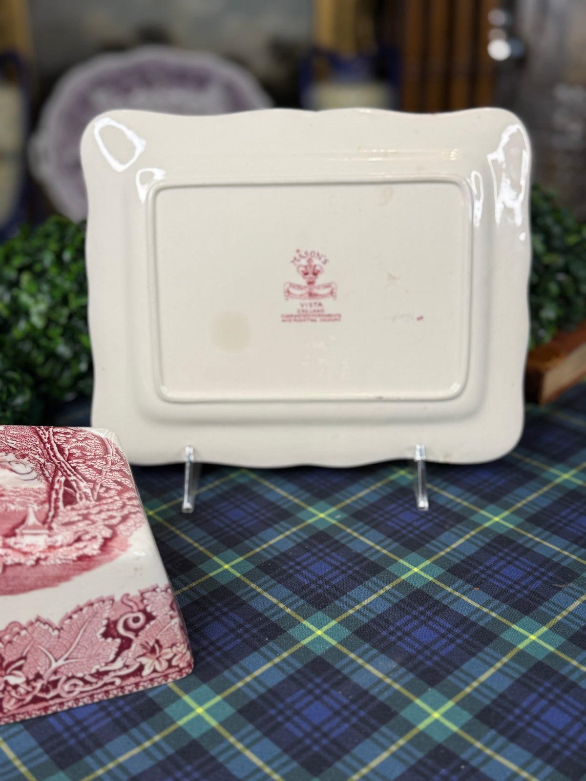 Vintage Mason’s Vista Pink Transferware Covered Cheese Dish & Underplate | England