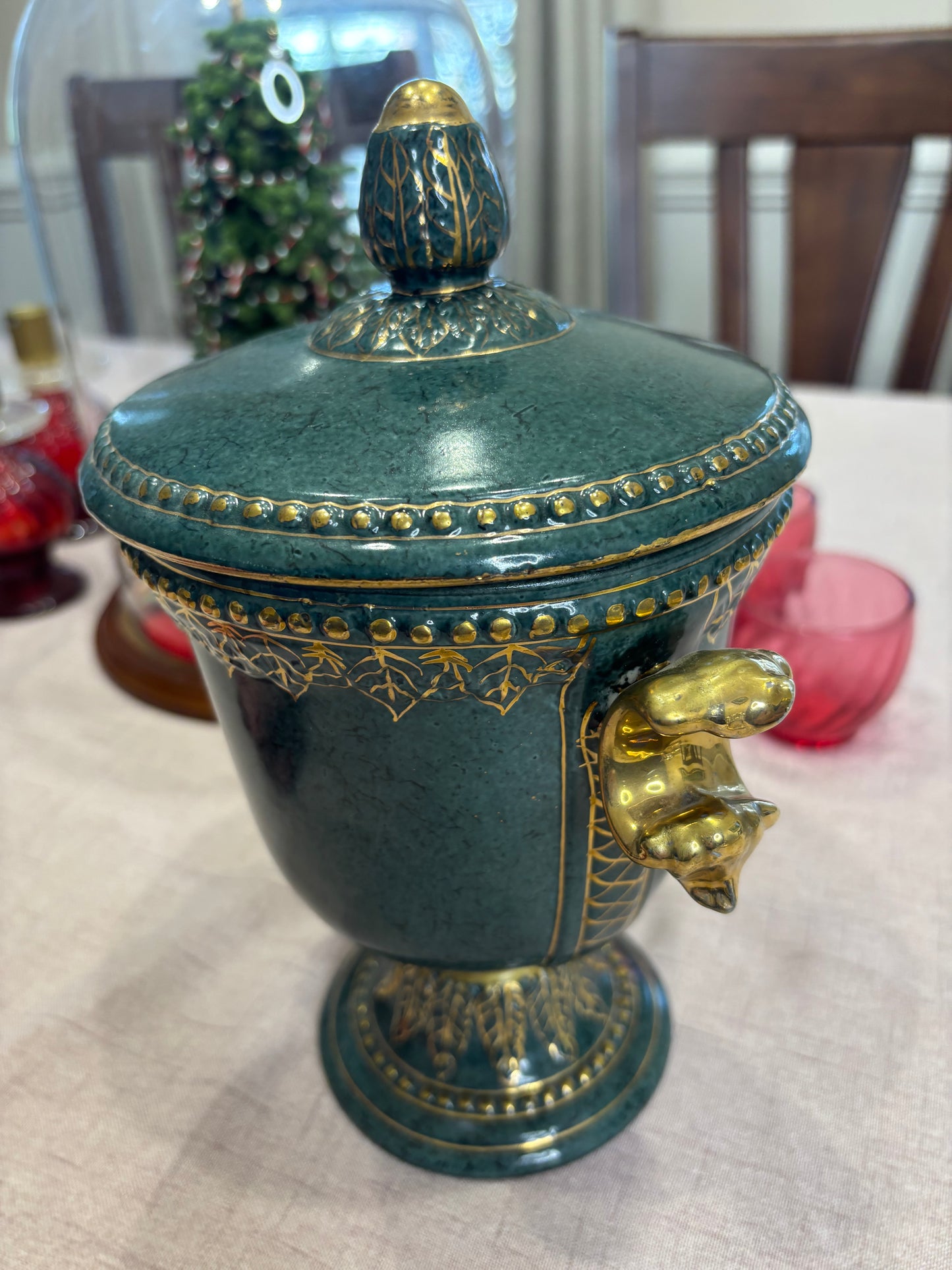 Decorative Green and Gold lidded jar!