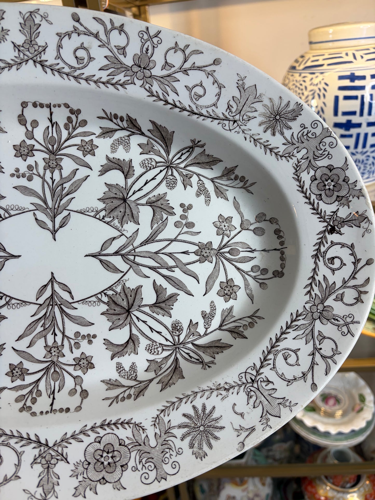 Reserved! Stunning brown transferware floral platter!