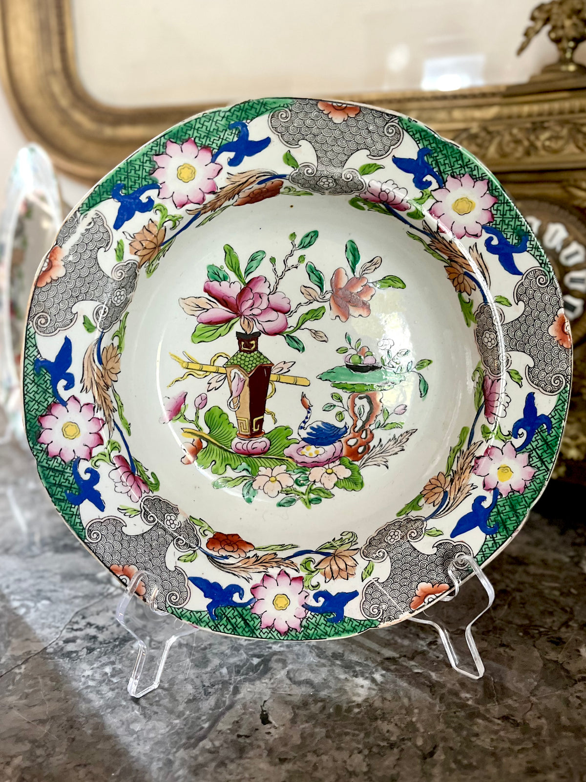 Live 09/20 Antique Mason’s Patent Ironstone China – Set of Four Georgian Plates, Table & Flower Pot Pattern, c.1818