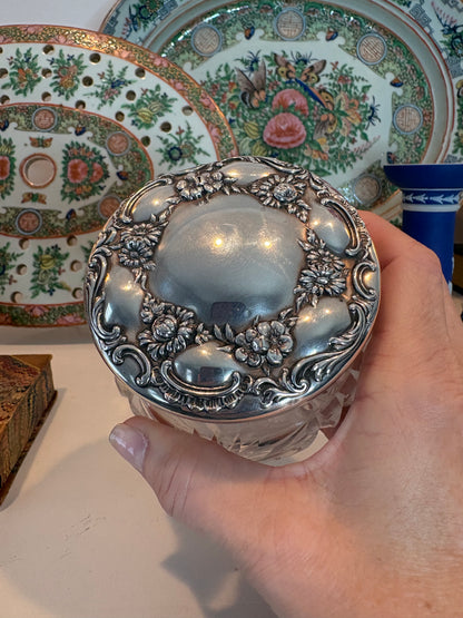 Sterling topped cut crystal Vanity Jar