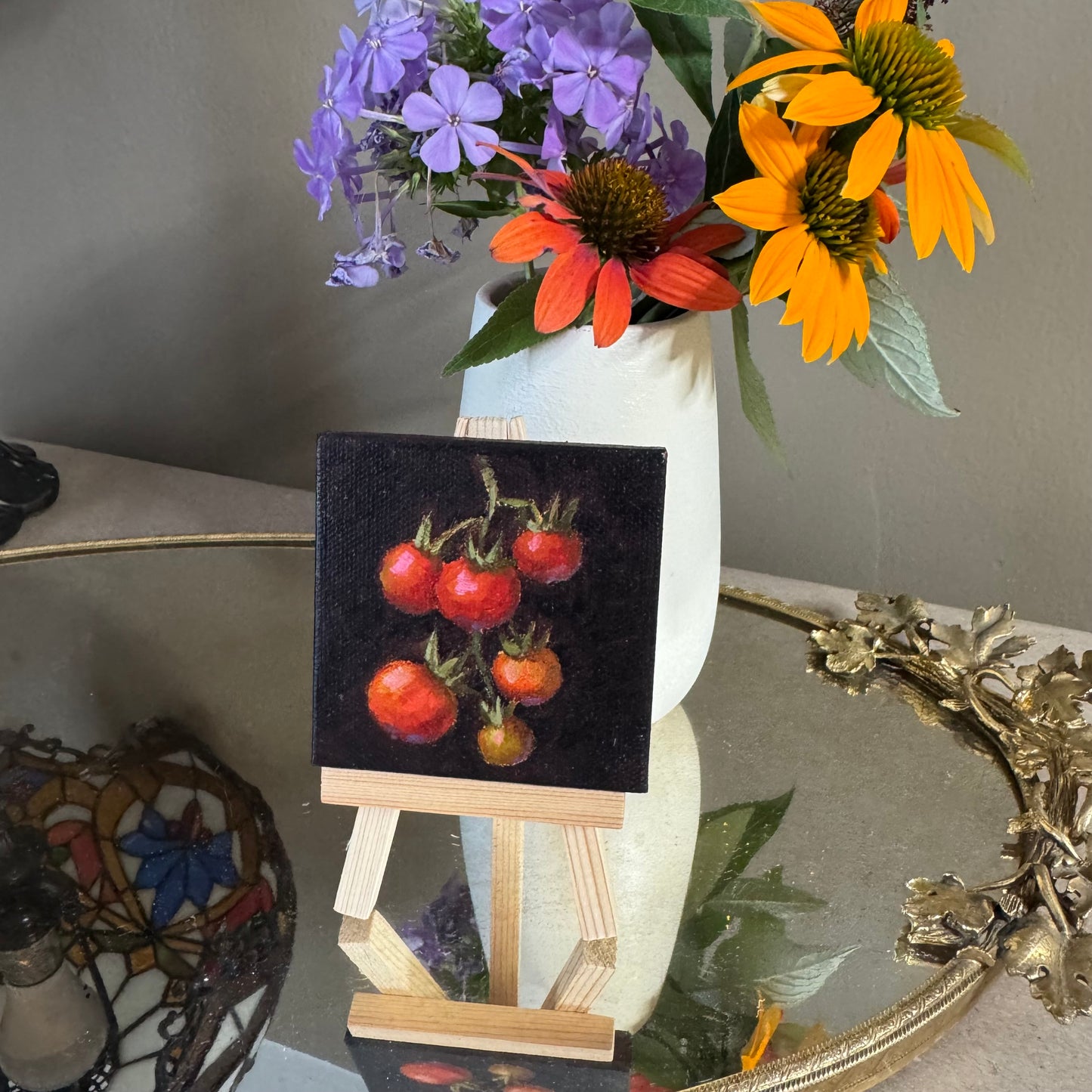 Mini art tomatoes original oil paintings on stretched canvas 3x3”