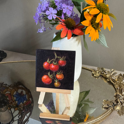 Mini art tomatoes original oil paintings on stretched canvas 3x3”
