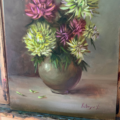 Chrysanthemum 11x14” oil on board original artwork