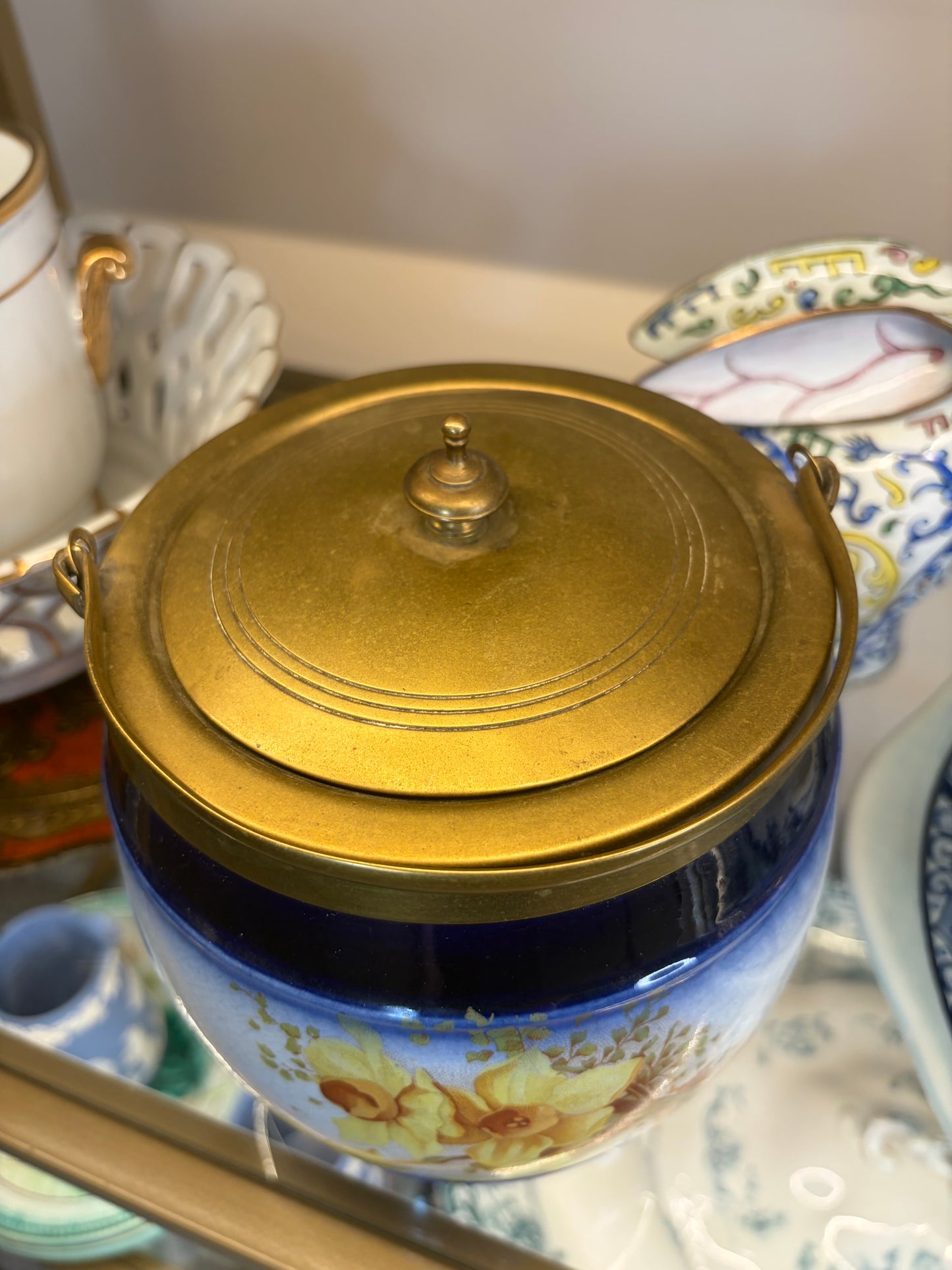 Antique floral biscuit jar!
