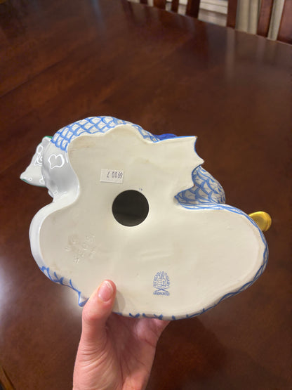 Stunning Herend Loving Ducks in blue and white fishnet with gold and vibrant colors!