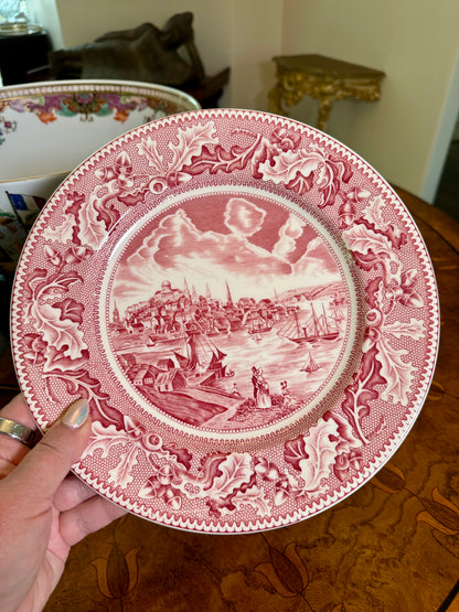 Vintage Johnson Bros. Historic America “View of Boston” Red Transferware Dinner Plate | 10”