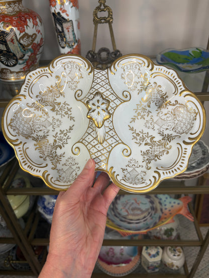 Beautiful white and gold divided dish with handle!