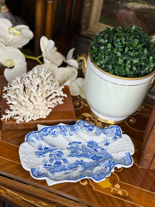 Antique Mason’s Ironstone Shell-Form Dish – Blue & White, c. 1890, 10” Long