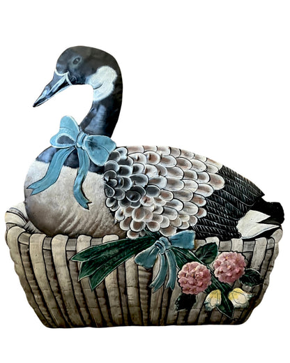 Live 08/04 Beautiful Hand Painted Tole Goose Fireplace Screen With Hydrangea - Easel Stand - Dimensional Punchouts
