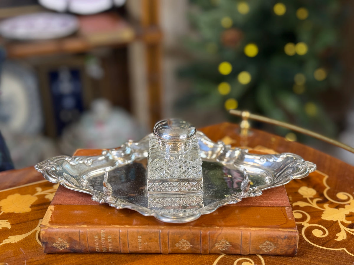 Antique English Silver Inkwell & Tray | Birmingham 1905 | DA0476