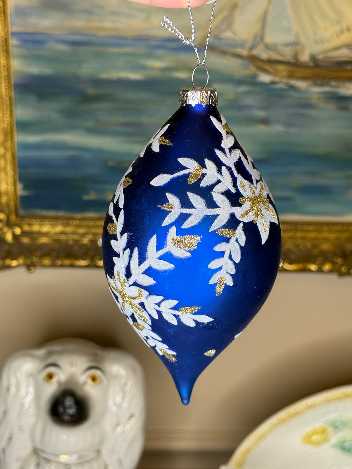Kurt S. Adler | Indigo Blue & White Glass Christmas Ornaments | Ball, Onion & Drop Shapes | Set of 3