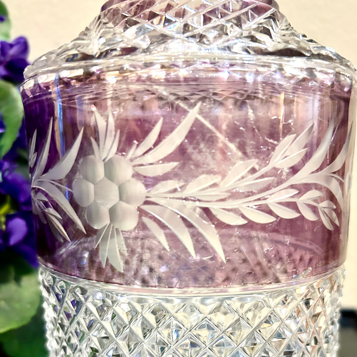 Lavender sparkling & statuesque 11.5 in crystal decor decanter