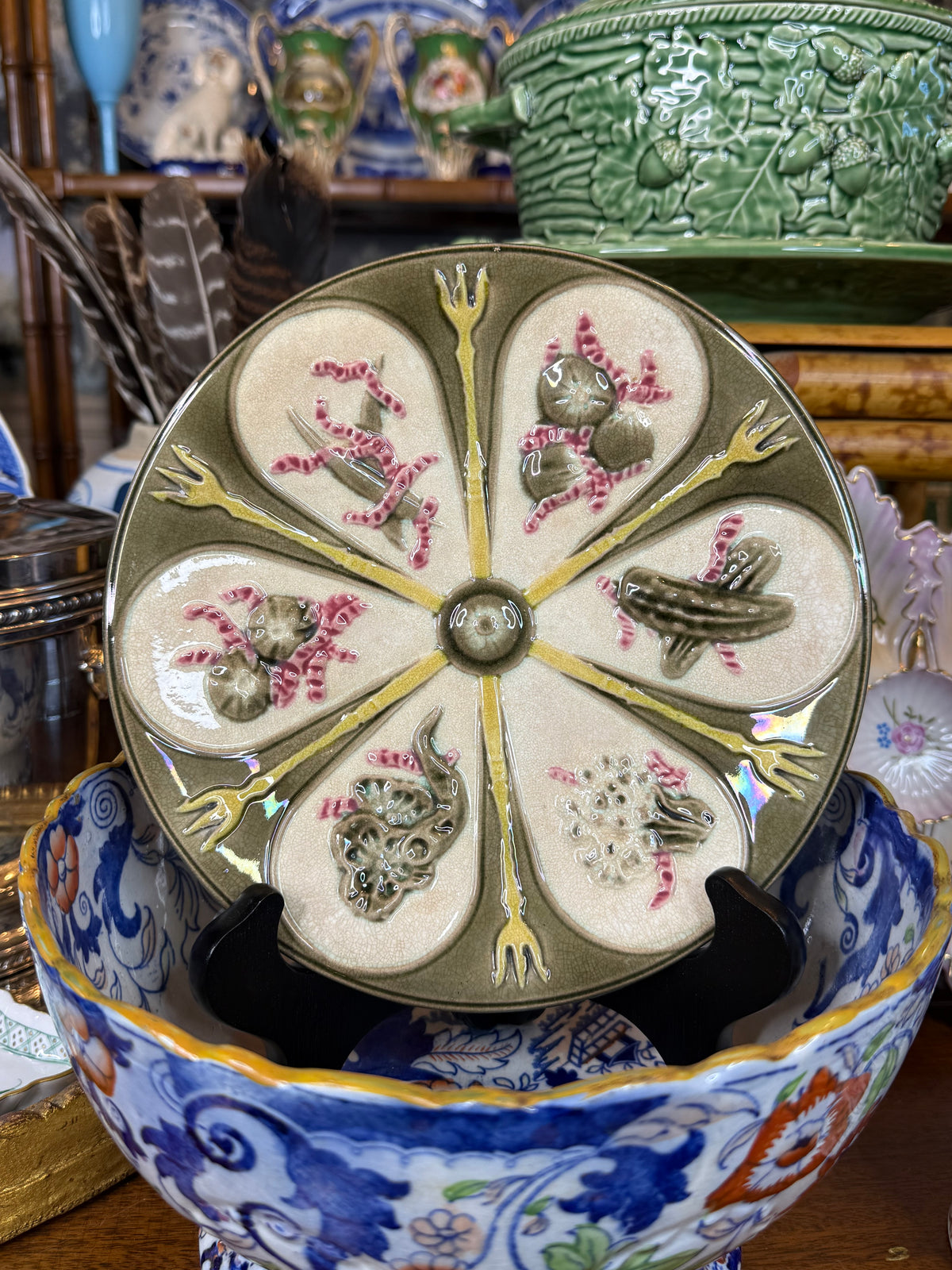 Antique Wedgwood Majolica Japonisme Pickle & Fork Plate | Aesthetic Movement | Dated 1879 | 8” D