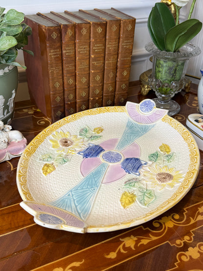 Antique Samuel Lear Aesthetic Period “Sunflower & Urn” Serving Platter, c.1883 | 14” x 10.5” | #DA4498
