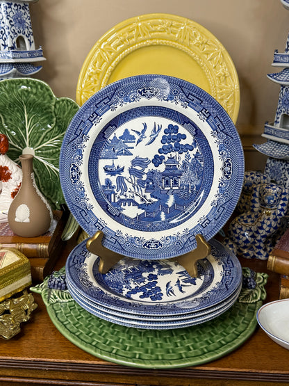 VINTAGE CHURCHILL BLUE WILLOW (5) DINNER PLATES