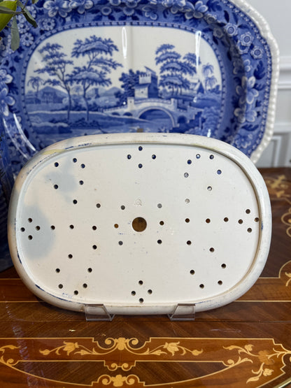 Antique English Blue Willow Pattern Drainer, 13.5” x 9.5” #DA4463