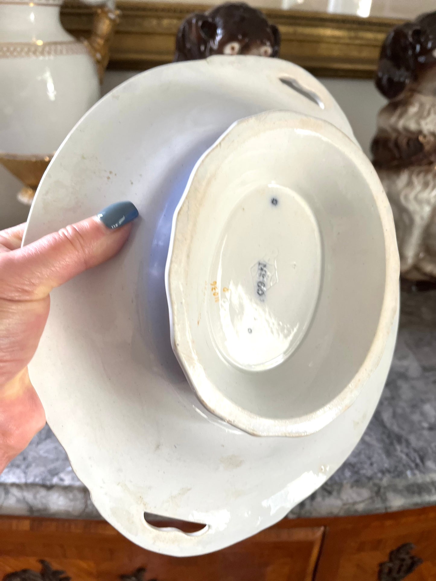 RESERVED - AMYLEA - Live 06/29 Antique Davenport Porcelain Dessert Dish · Cobalt Floral And Fruit · c. 1854 Registered Design