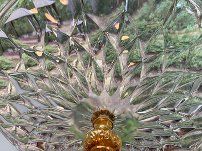 Stunning Val St. Lambert pedestal cake platter with gold plated base and floral detail!