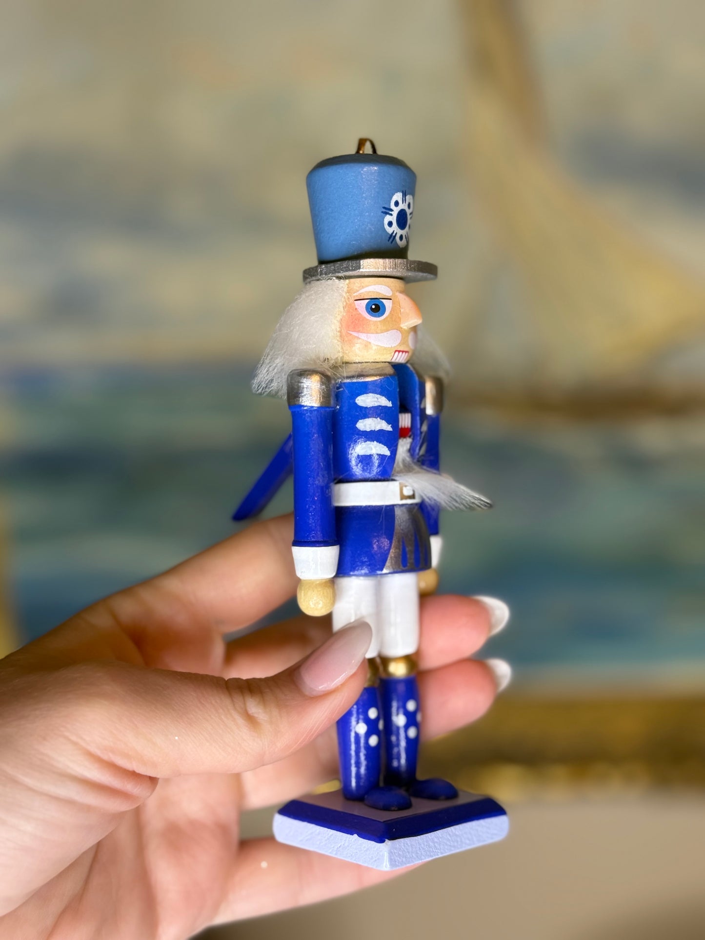 Kurt S. Adler | Indigo Blue & White Wooden Nutcracker Ornament | 6" Christmas Tree Decor | Style 2