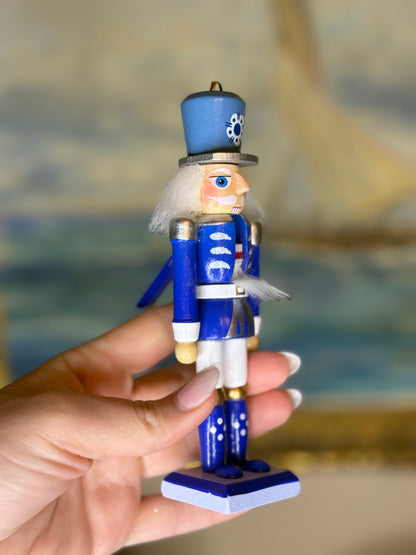 Kurt S. Adler | Indigo Blue & White Wooden Nutcracker Ornament | 6" Christmas Tree Decor | Style 2