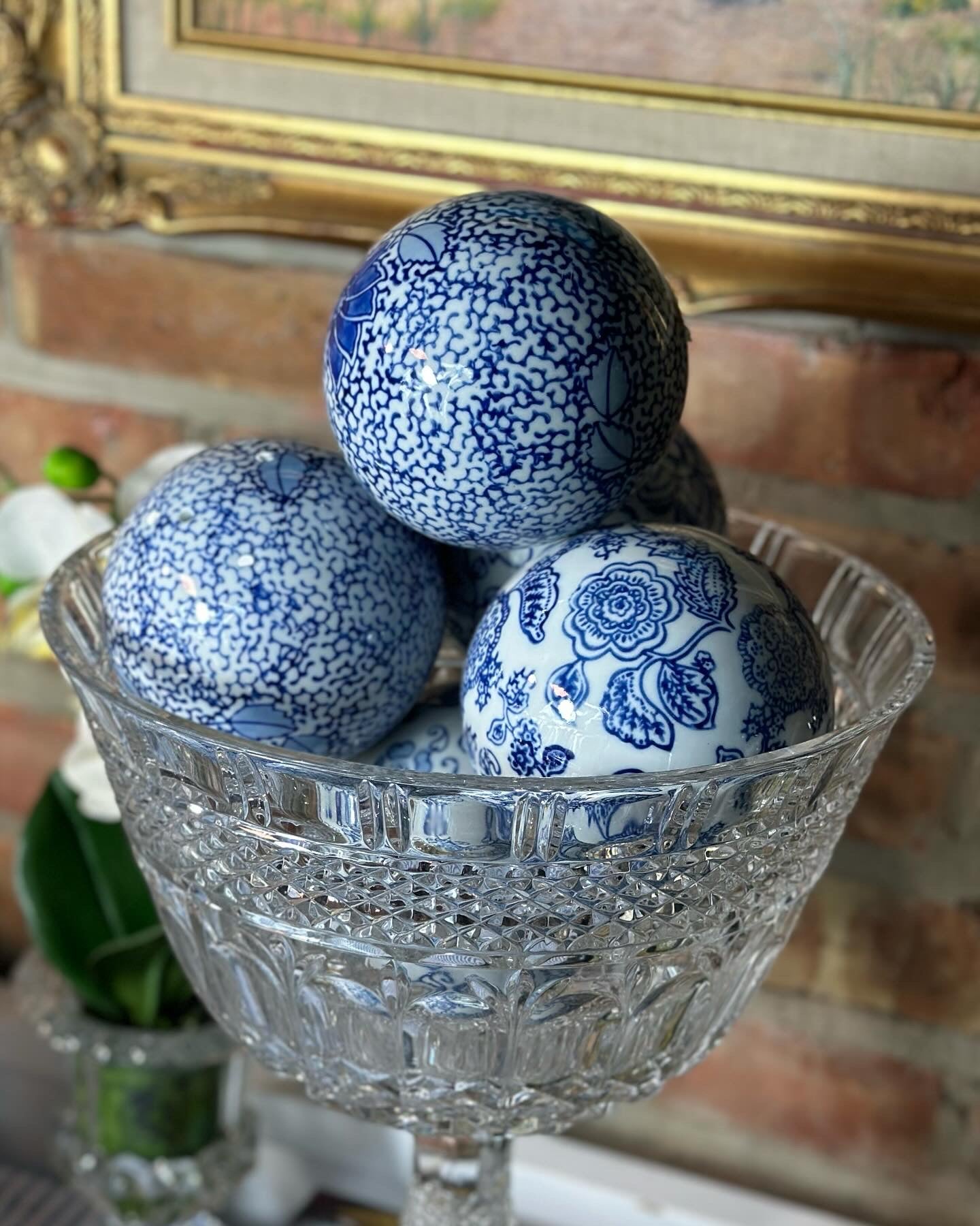 NEW Blue & White Porcelain Carpet Ball Set (4) 4.25" Wide