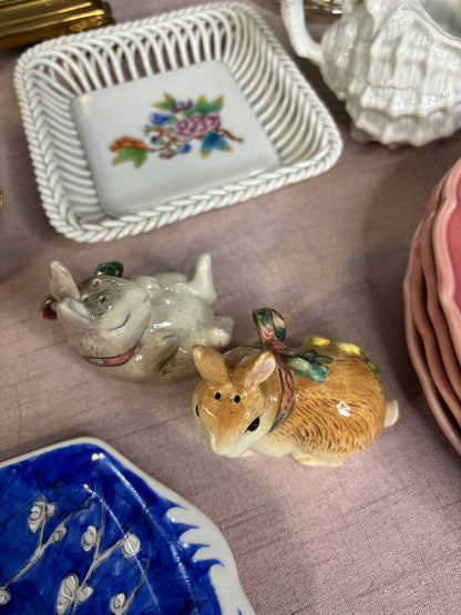 Sweetest Fitz and Floyd bunnies salt and pepper shakers with bows!