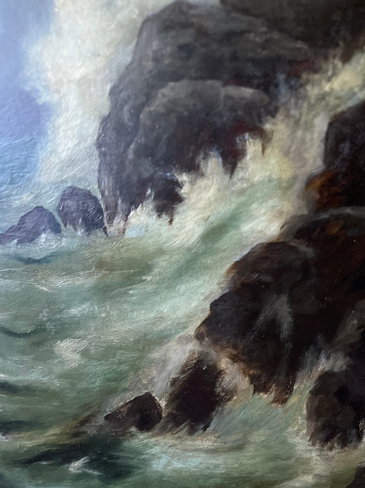 Sold Reserved Estate Antique Moody Coastal Seascape Original Fine Oil Paintings in Gilt Frames | Pair