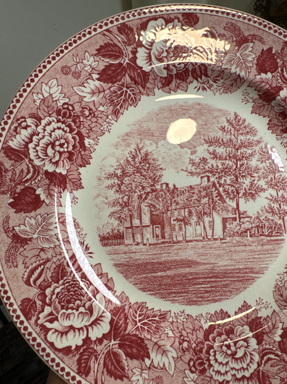Vintage Old Avery Homestead Red Transferware Plate — Royal Falcon England