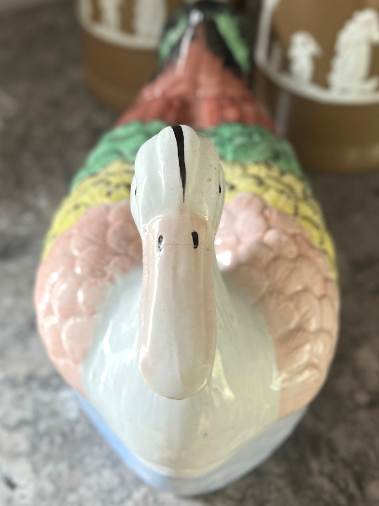 Live 06/22 Antique Staffordshire Duck Tureen | Early 19th-Century Pearlware | Hand-Painted Covered Bird Server -Professional Repair Priced Accordingly