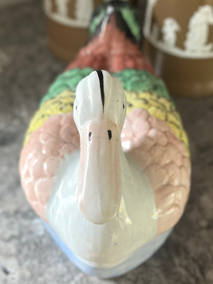 Live 06/22 Antique Staffordshire Duck Tureen | Early 19th-Century Pearlware | Hand-Painted Covered Bird Server -Professional Repair Priced Accordingly