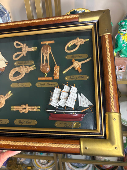 Reserved for Erica! Beautiful Nautical framed ship and knot with brass and rope details!