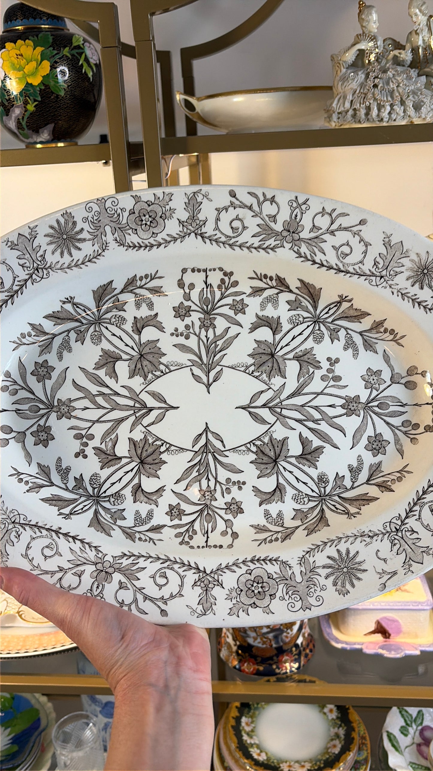 Reserved! Stunning brown transferware floral platter!