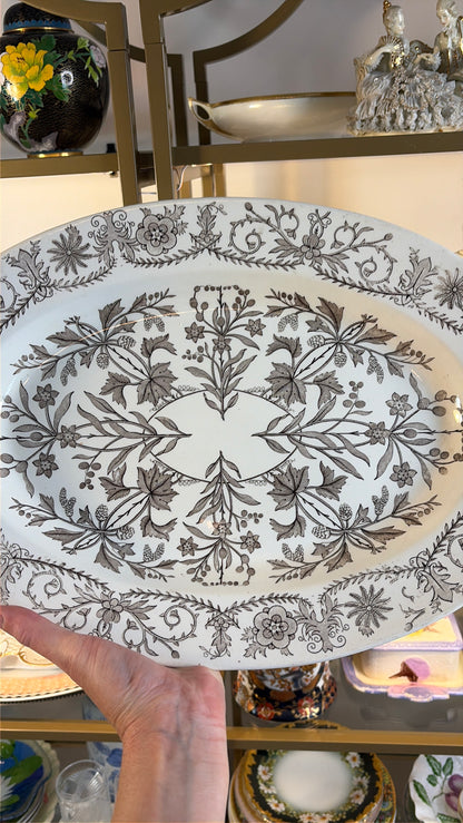 Reserved! Stunning brown transferware floral platter!