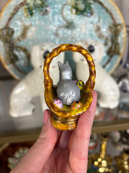 Sweetest Limoges bunny in a basket with eggs trinket box!