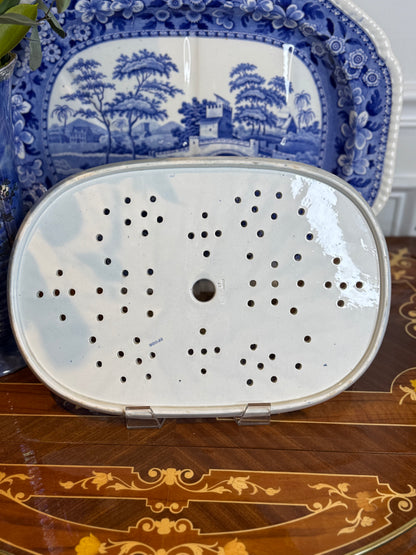 Antique Spode Blue & White Drainer, “Boudron Castle” Caramanian Series, c.1815–1833, 15” x 10” #DA4552