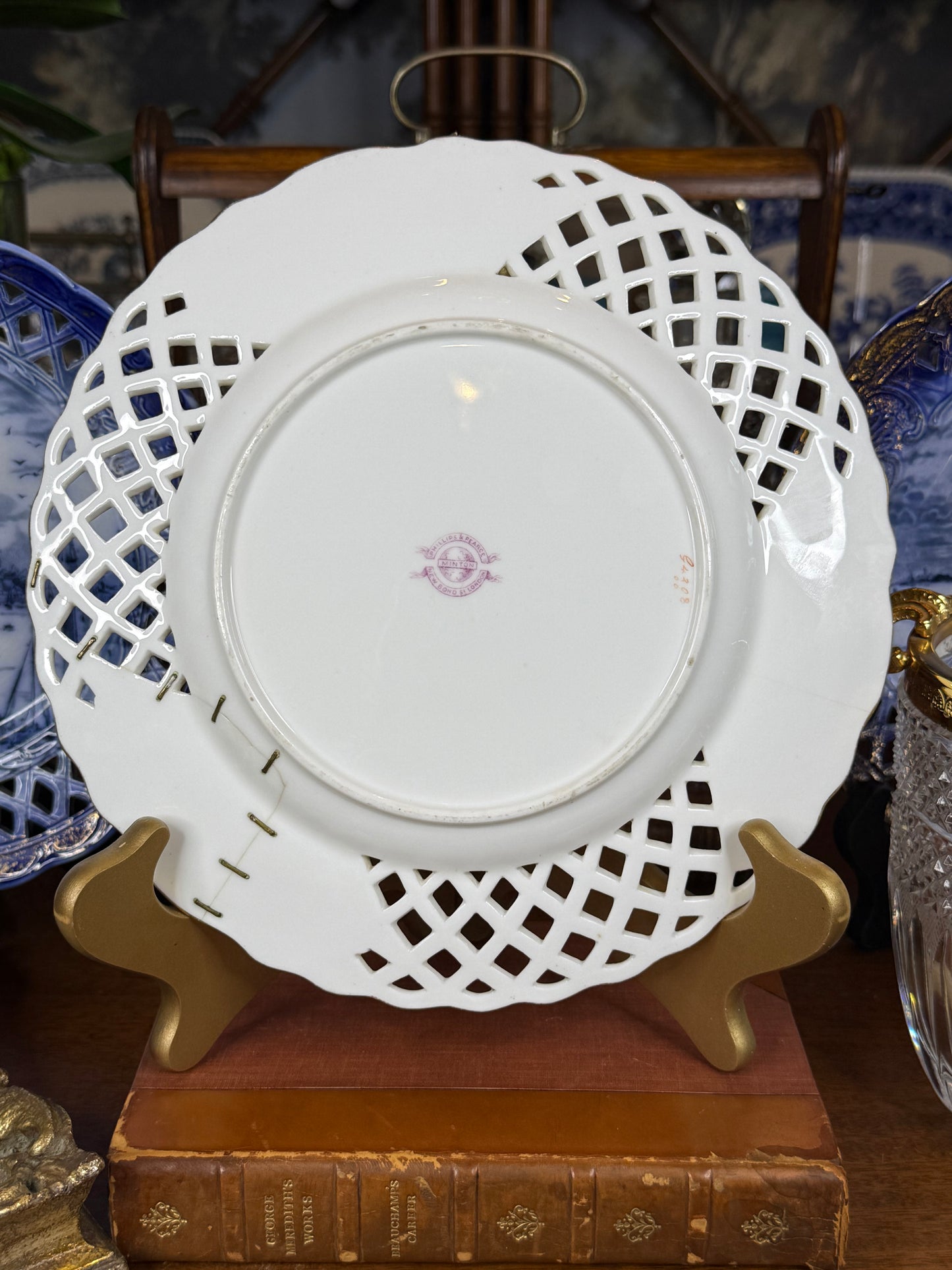 Minton for Phillips & Pearce London Pierced Floral Cabinet Plate | Gilt, White & Polychrome | Pattern G4708 | c.1880 | 9.5” D | #DA4600