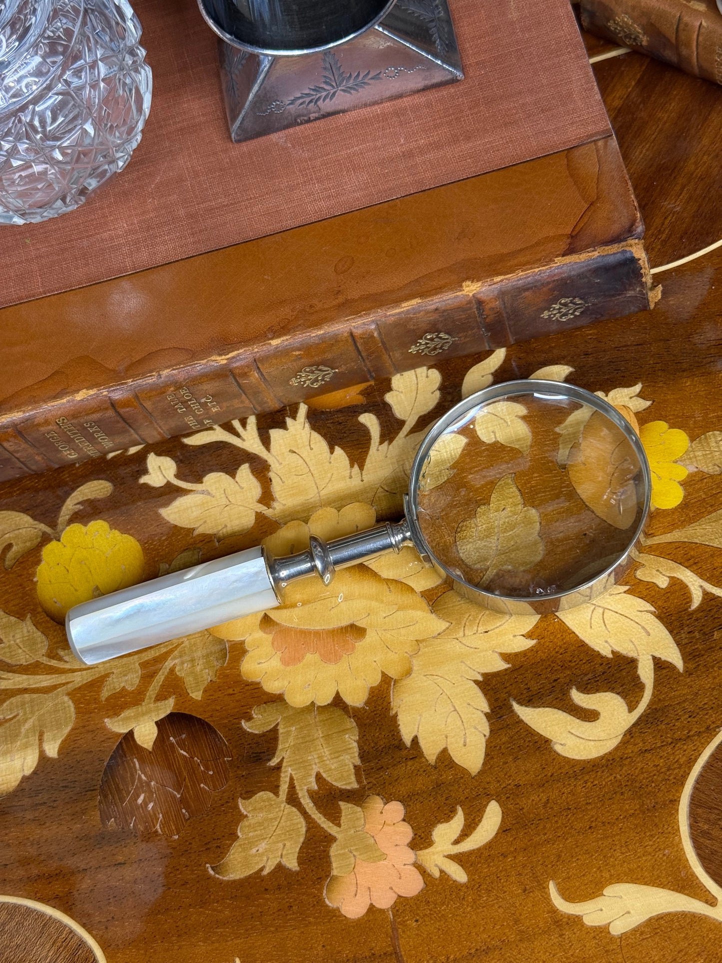 Vintage Mother-of-Pearl Desk Magnifier, 6” Long