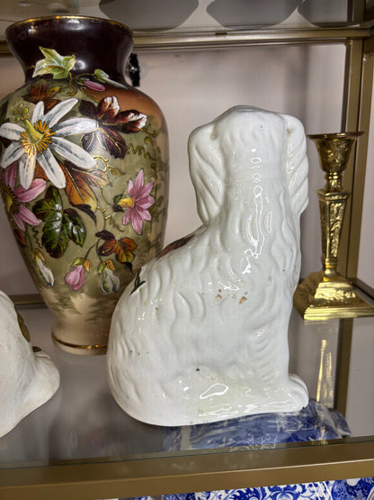 Stunning antique Staffordshire spaniel mantel dogs with lustre decoration pair!