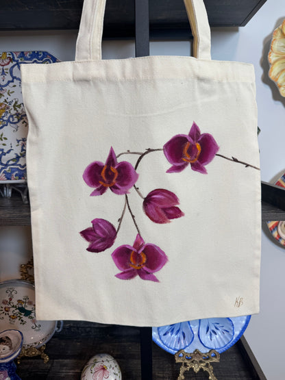 Magnolia hand painted tote bag 15x14”