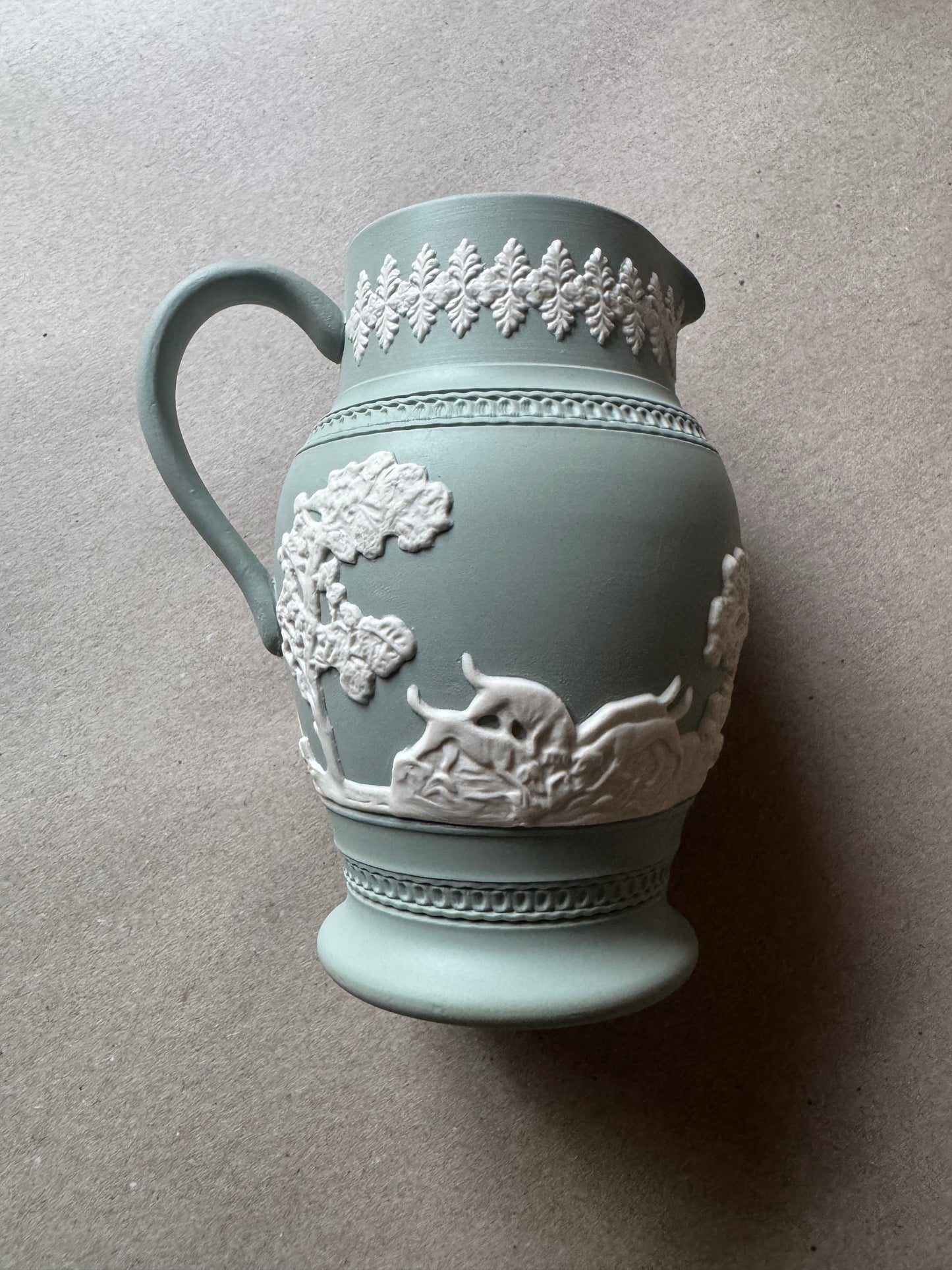 Vintage Jasperware Hunting Scene Jug Dudson 5.5”
