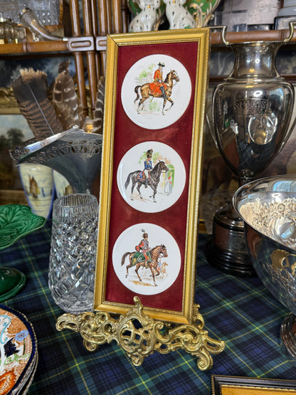 RESERVED - AMYLEA - Vintage Harleigh China Co. Staffordshire “Hussars” Framed Porcelain Plaques, England c.1970s | DA4608