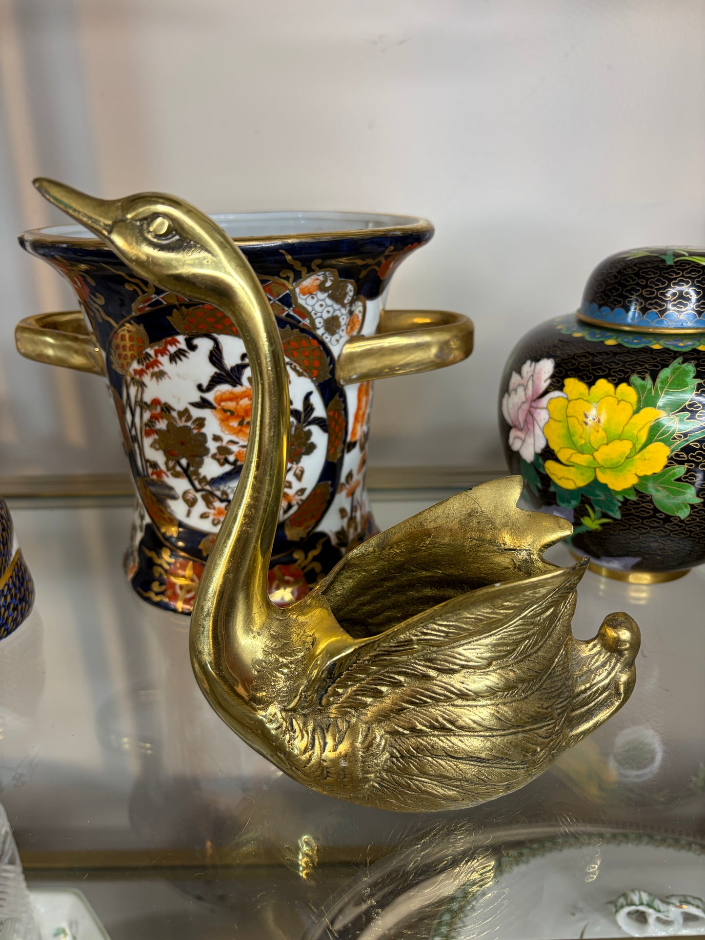Gorgeous brass swan planter!