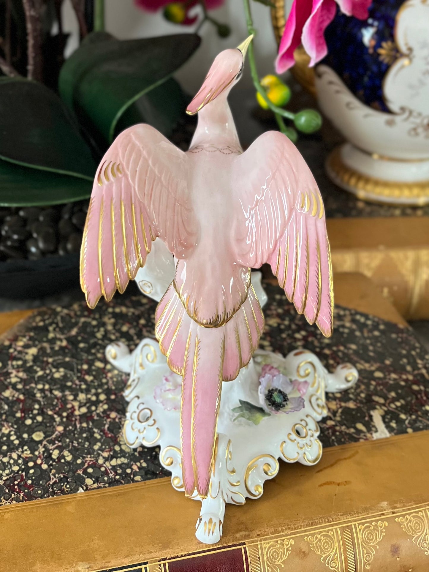 Live 08/04 Royal Crown Derby Chelsea Bird Figurine | Hand Painted Porcelain | Pink Bird | England Mark Dates 1954-1965