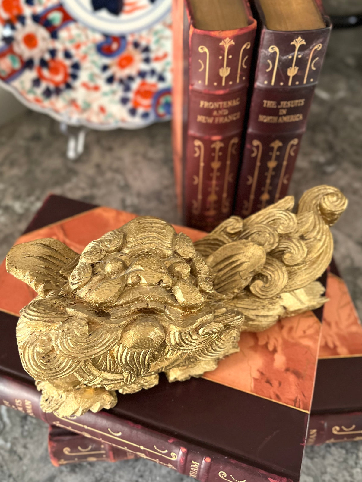 Live 09/15 Fabulous Antique Pair Of Hand Carved Wood Gilded Shishi Lions